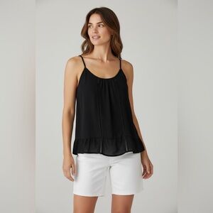 NEW Black Sleeveless Blouse‎ with Crochet Trim, Ruffle Hem Size XL